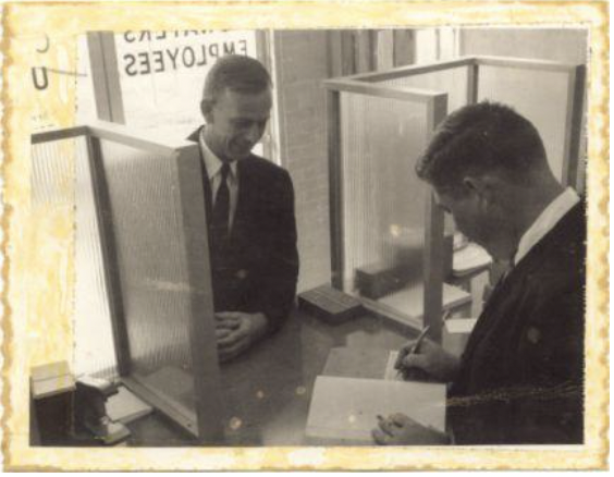A customer making a deposit Bowater Credit Union’s first branch in the 1950s.