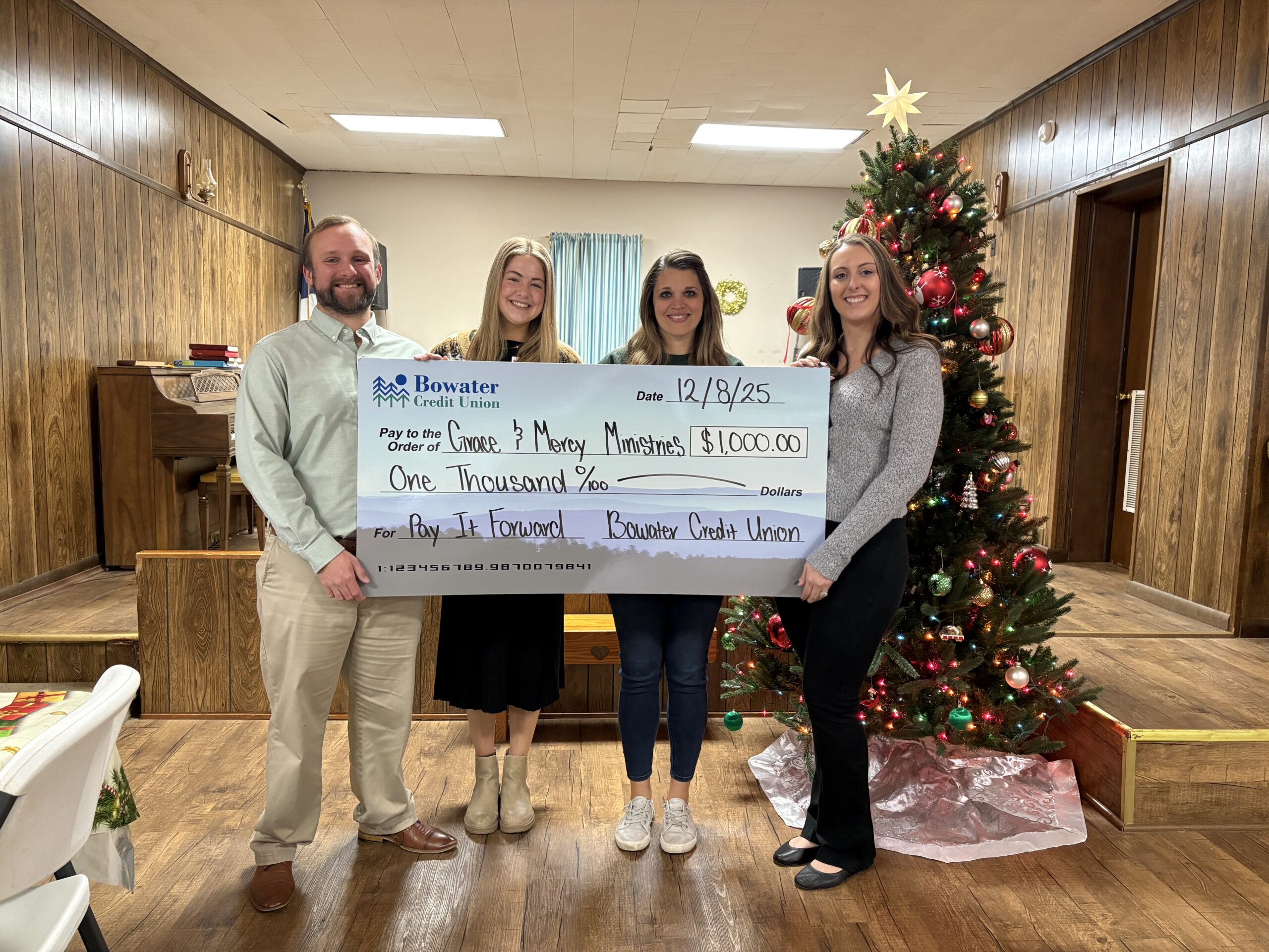 Bowater Credit Union Donates $1,000 to Grace and Mercy Ministries Inc.
